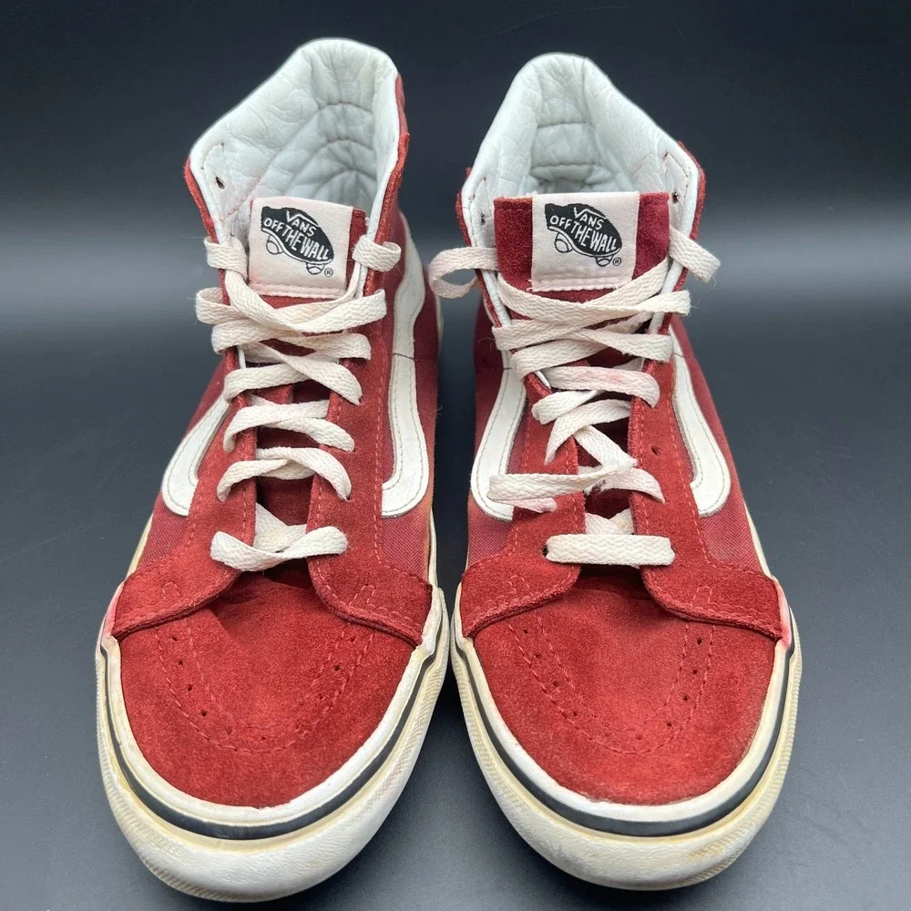 Vans Sk8-Hi Unisex M6.5/W8 Sneaker Red Suede High Top Lace Up Skateboard Shoes